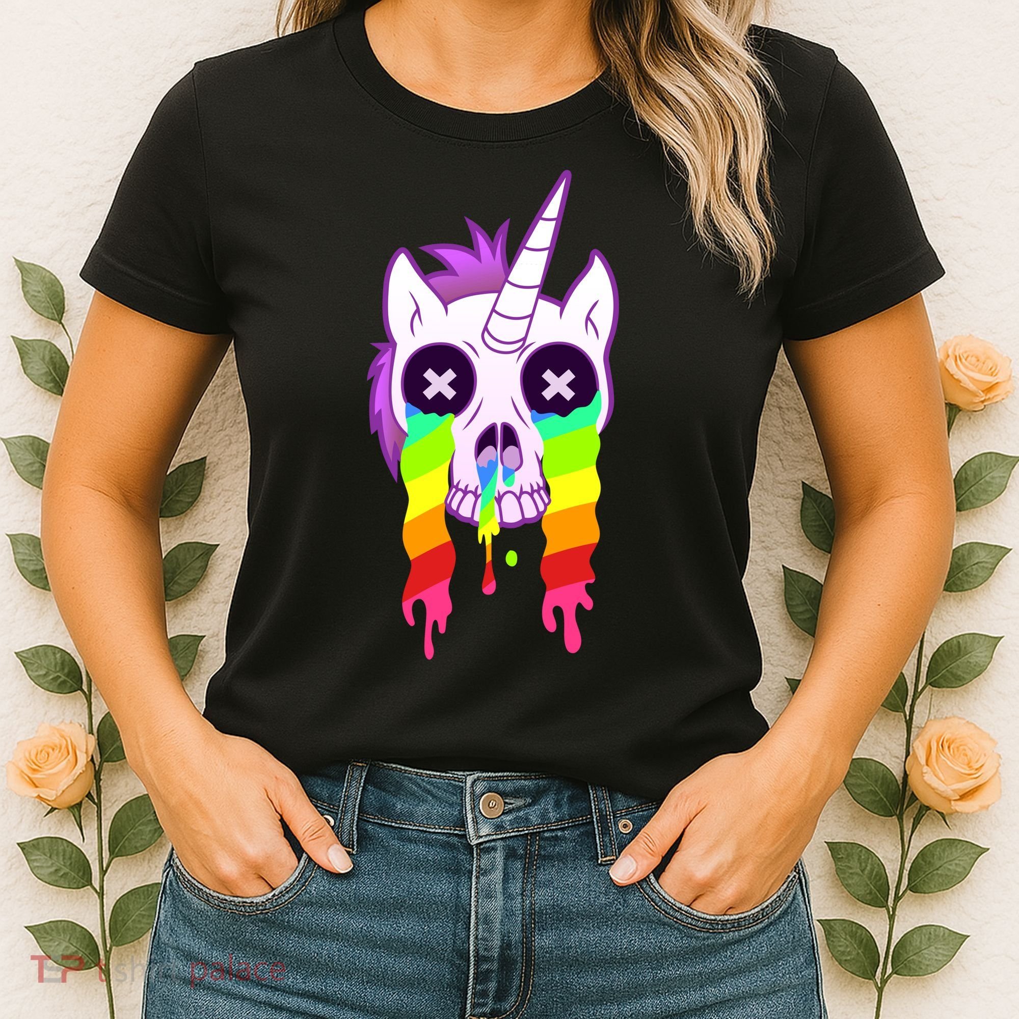 Unicorn Skull Rainbow Women's T-Shirt