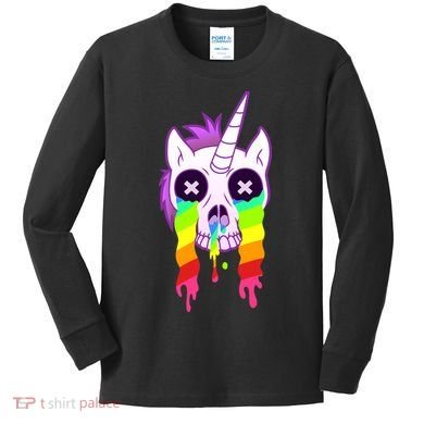 Unicorn Skull Rainbow Kids Long Sleeve Shirt
