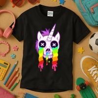Unicorn Skull Rainbow Kids T-Shirt thumb 3