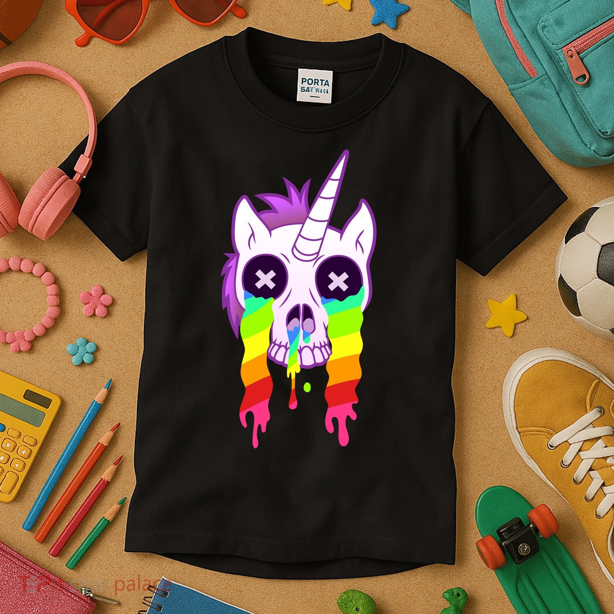 Unicorn Skull Rainbow Kids T-Shirt