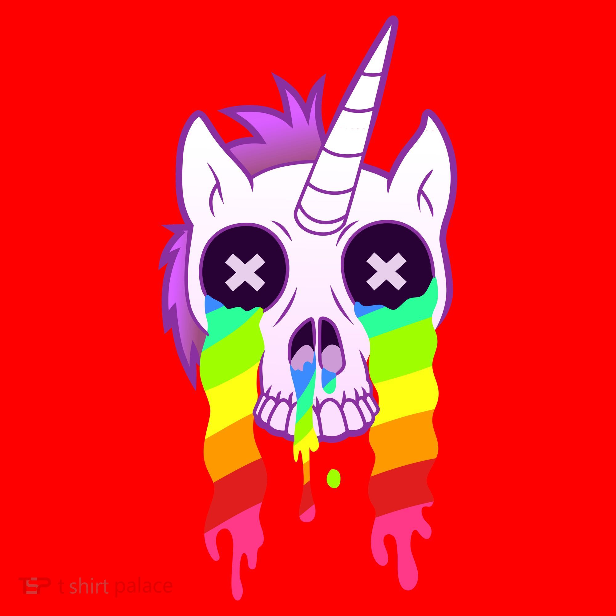 Unicorn Skull Rainbow Santa Hat