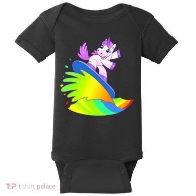 Unicorn Surfing On the Rainbow Baby Bodysuit