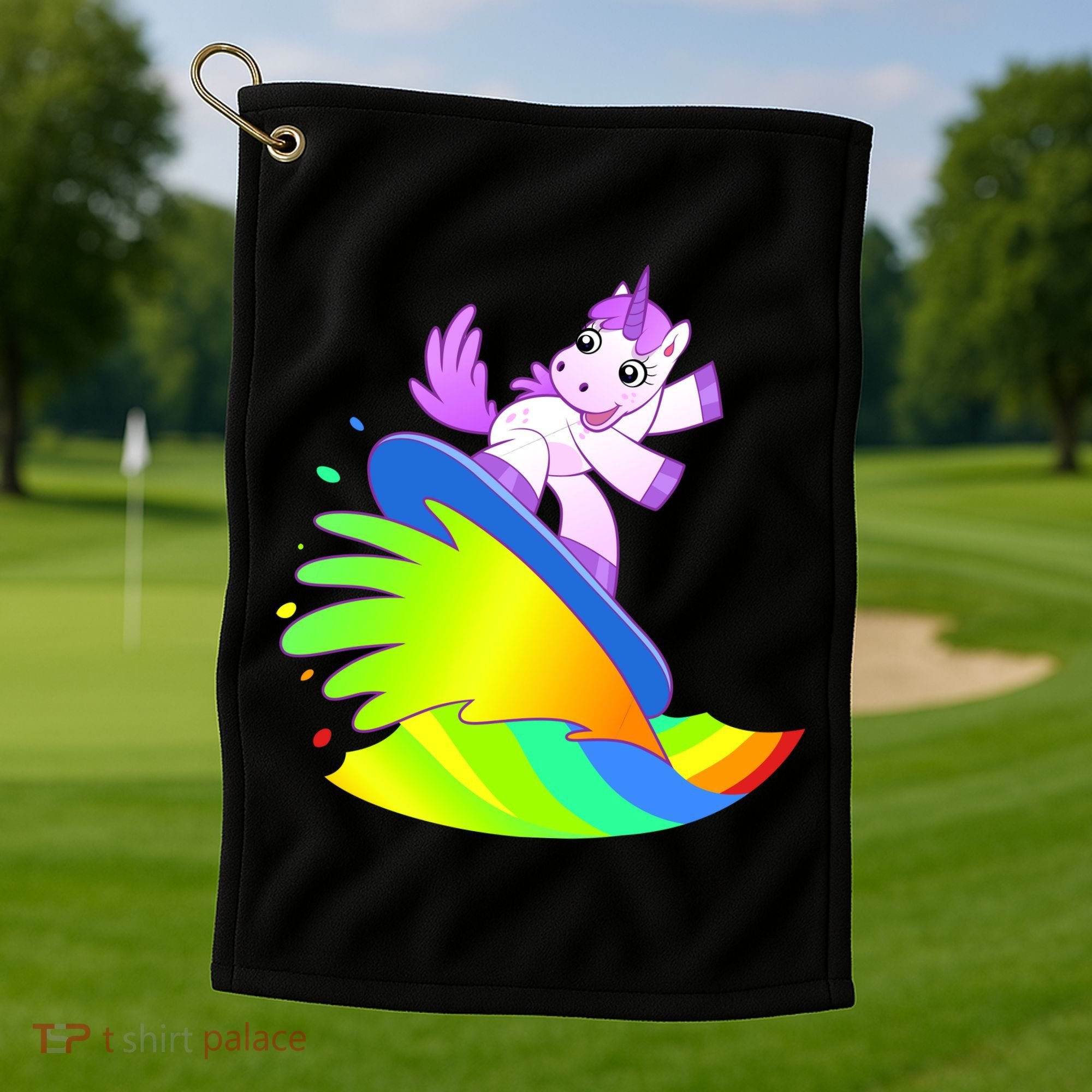 Unicorn Surfing On the Rainbow Golf Towel