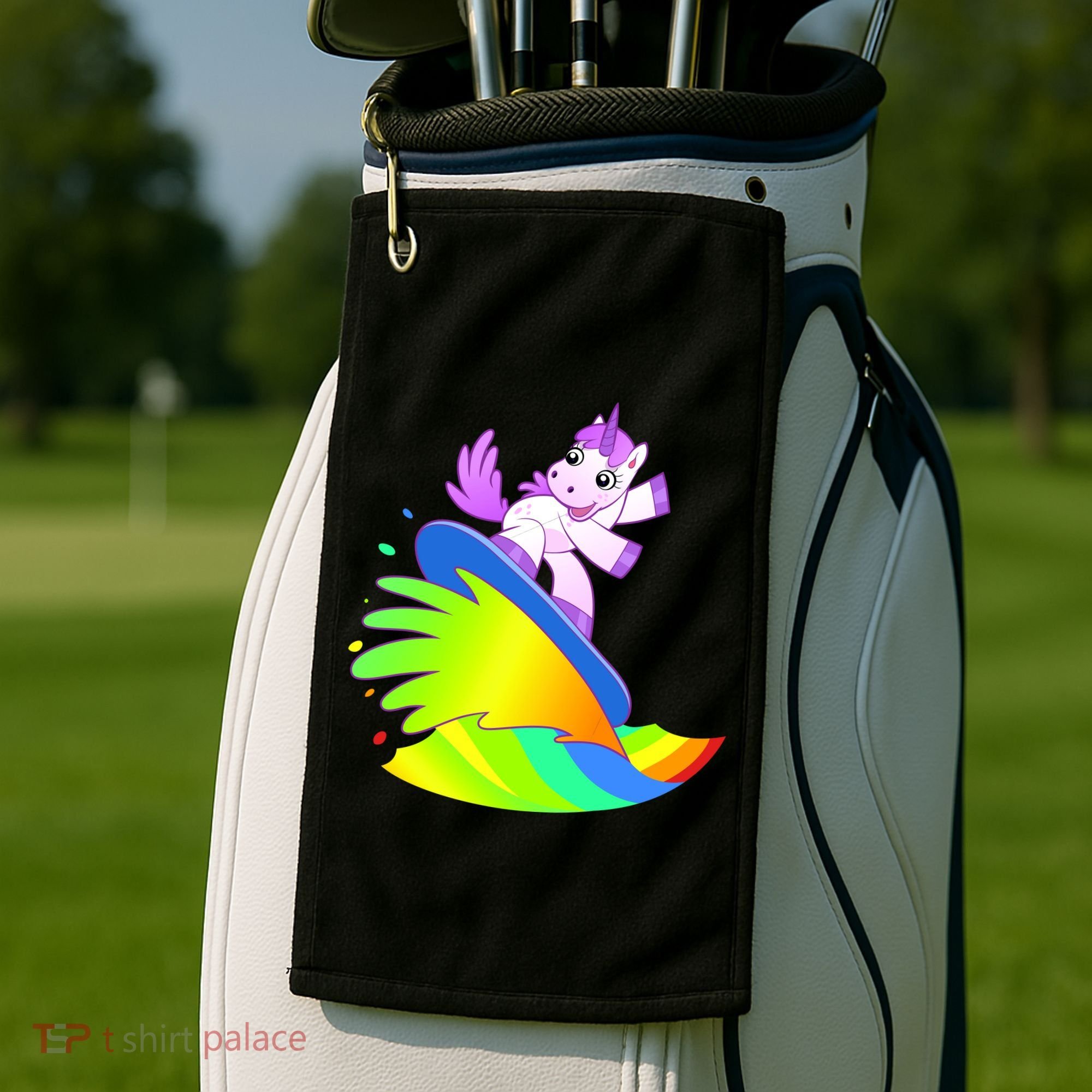 Unicorn Surfing On the Rainbow Golf Towel