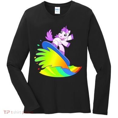 Unicorn Surfing On the Rainbow Women's Long Sleeve Shirt