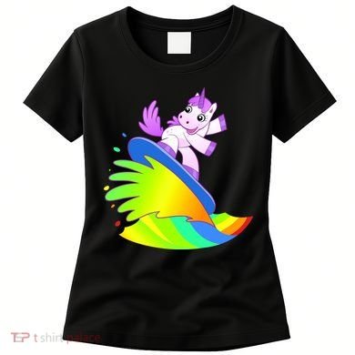 Unicorn Surfing On the Rainbow Women's T-Shirt
