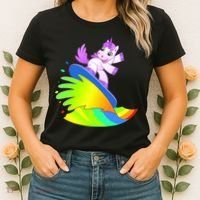 Unicorn Surfing On the Rainbow Women's T-Shirt thumb 2