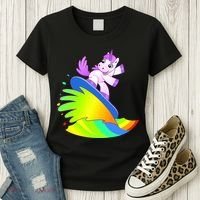 Unicorn Surfing On the Rainbow Women's T-Shirt thumb 3