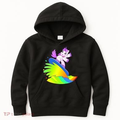 Unicorn Surfing On the Rainbow Kids Hoodie