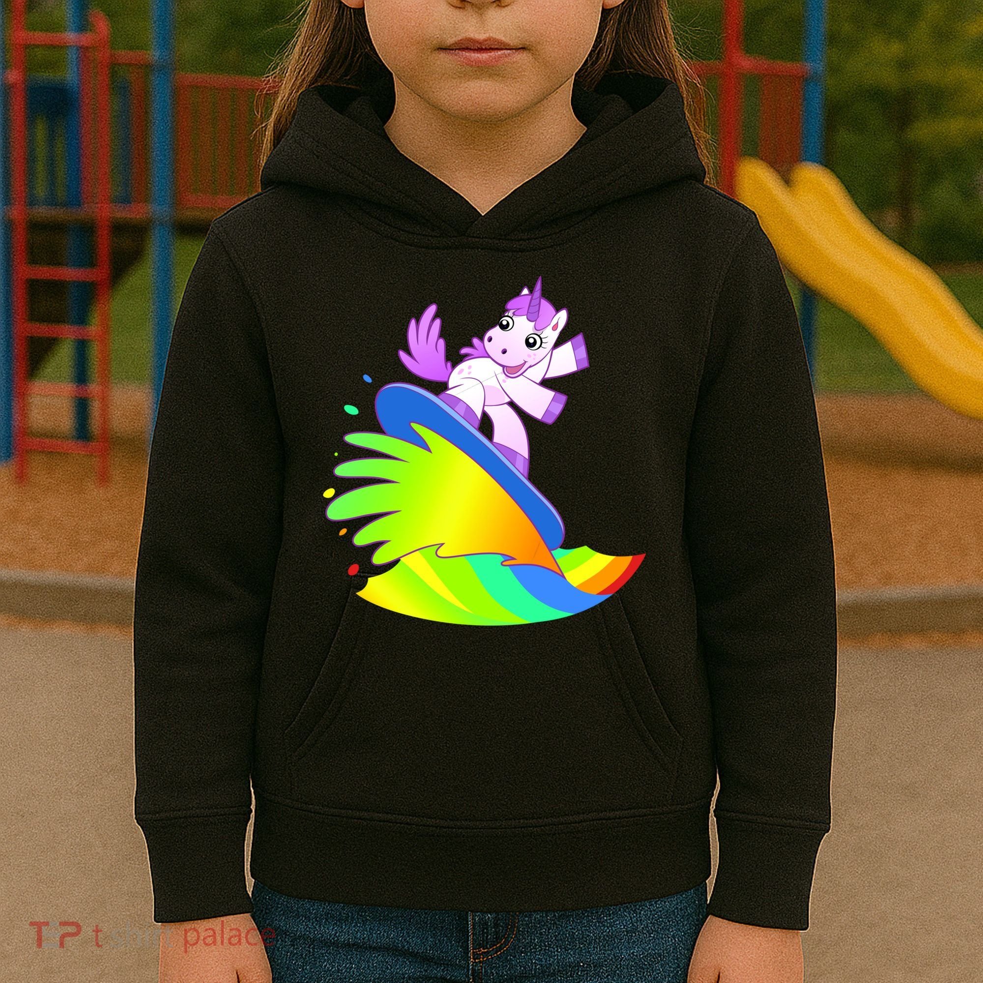Unicorn Surfing On the Rainbow Kids Hoodie