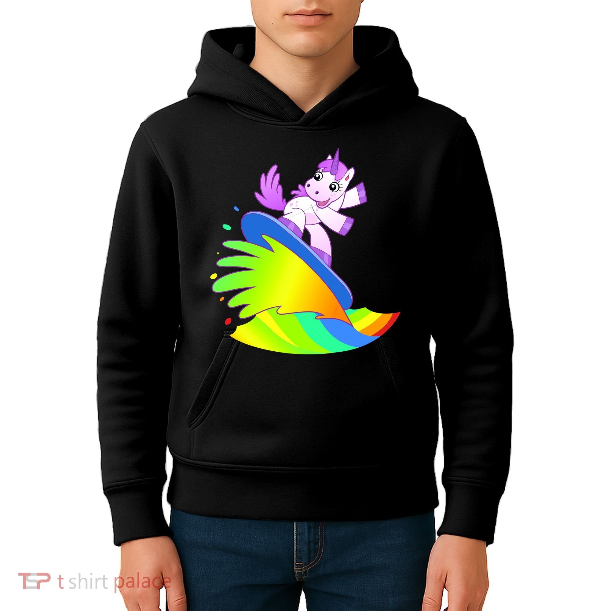 Unicorn Surfing On the Rainbow Kids Hoodie