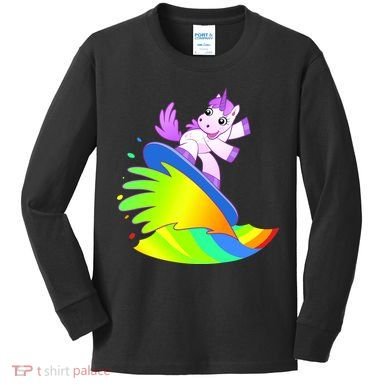 Unicorn Surfing On the Rainbow Kids Long Sleeve Shirt