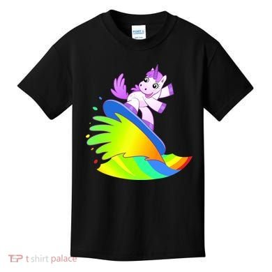 Unicorn Surfing On the Rainbow Kids T-Shirt