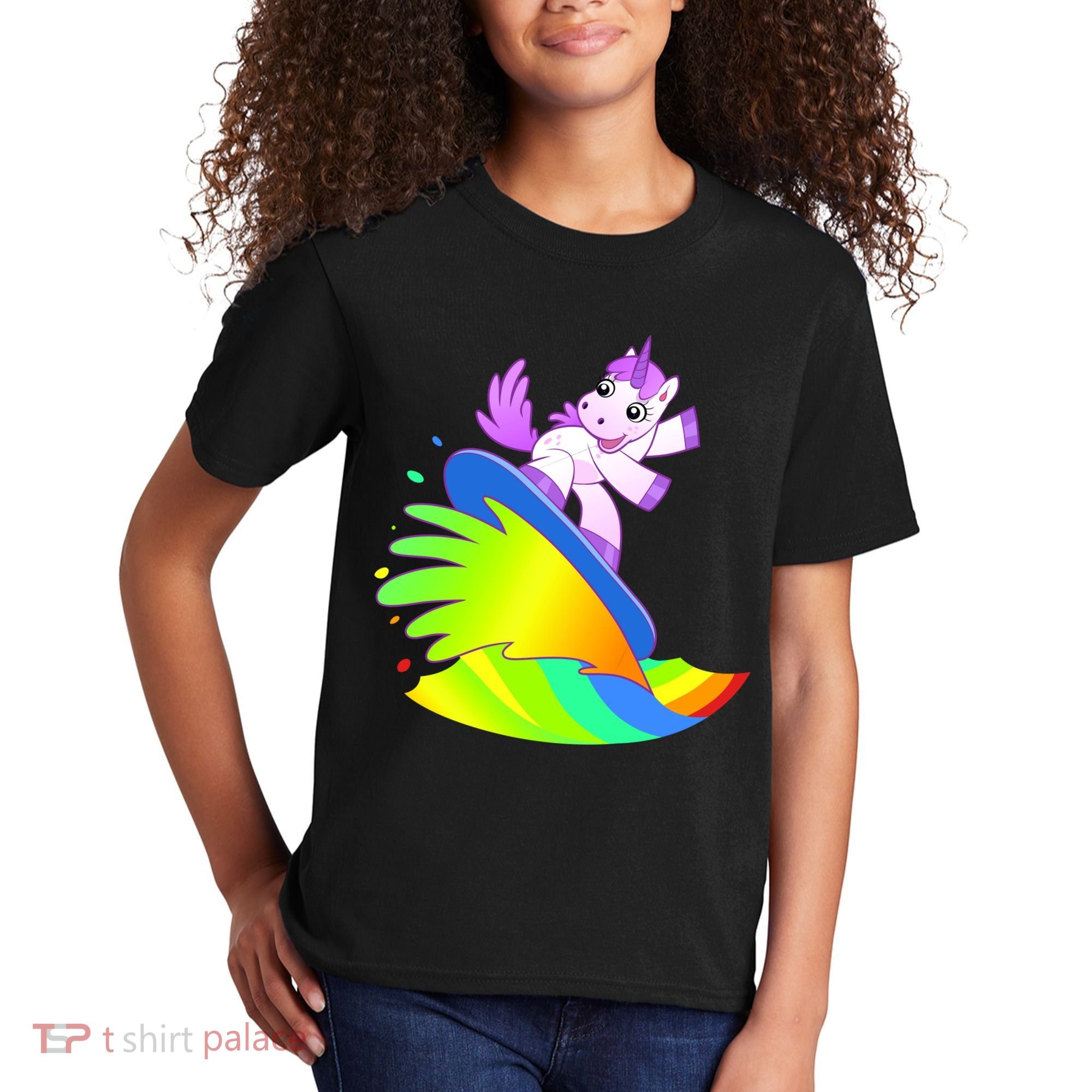 Unicorn Surfing On the Rainbow Kids T-Shirt