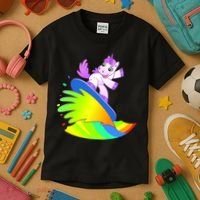 Unicorn Surfing On the Rainbow Kids T-Shirt thumb 3