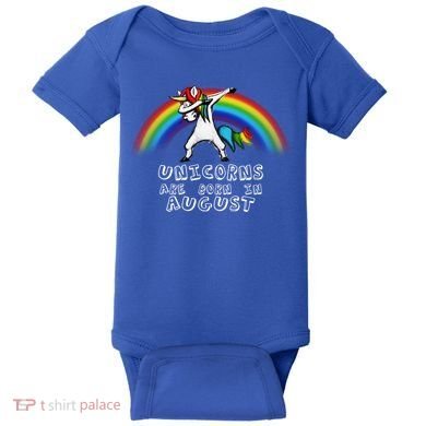 Unicorns are Born in August Birthday Baby Bodysuit