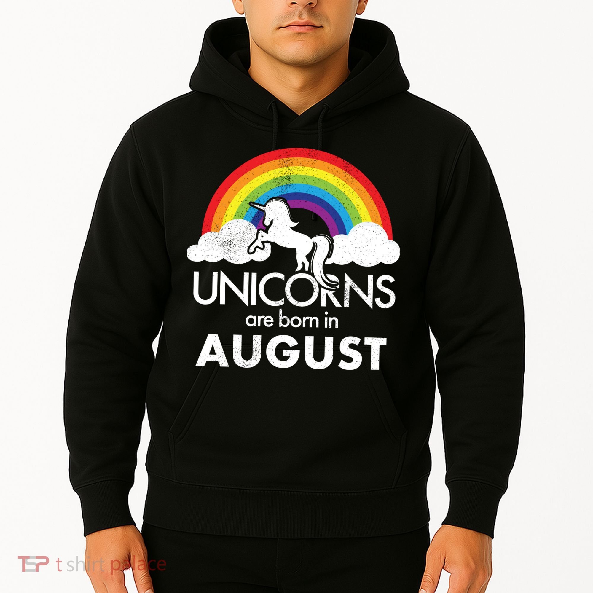 Unicorns Are Born In August Rainbow Retro Hoodie