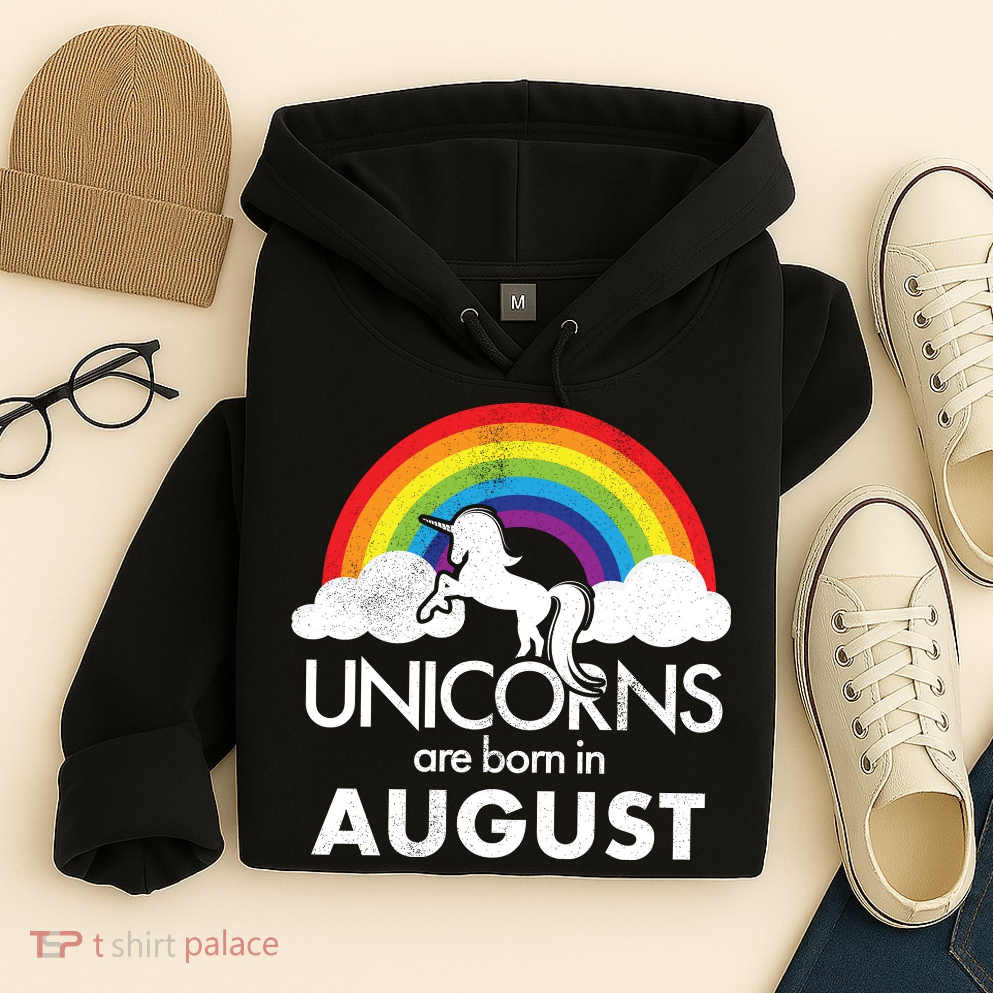 Unicorns Are Born In August Rainbow Retro Hoodie