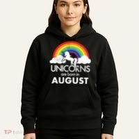 Unicorns Are Born In August Rainbow Retro Hoodie thumb 5