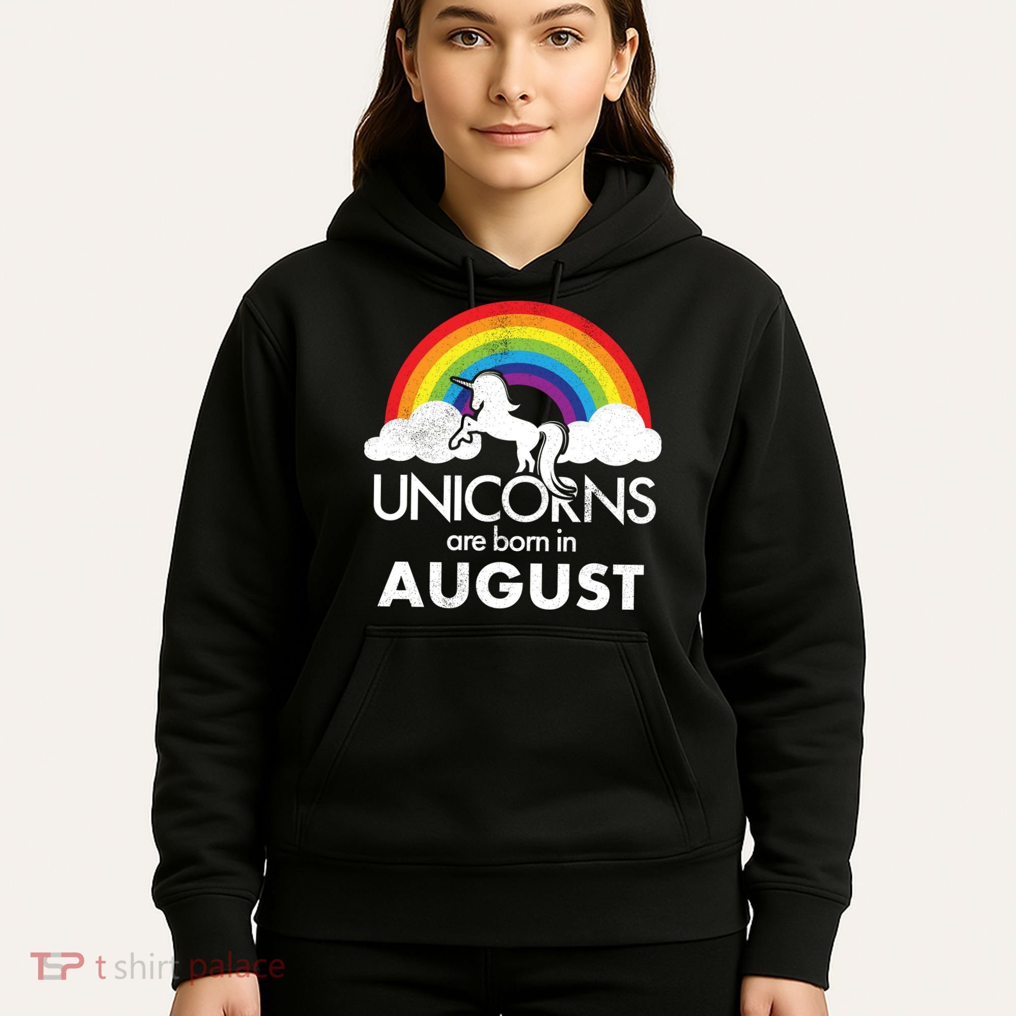 Unicorns Are Born In August Rainbow Retro Hoodie
