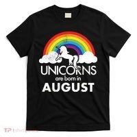 Unicorns Are Born In August Rainbow Retro T-Shirt thumb 0