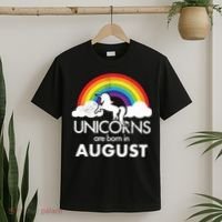 Unicorns Are Born In August Rainbow Retro T-Shirt thumb 2