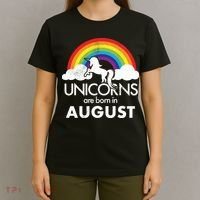 Unicorns Are Born In August Rainbow Retro T-Shirt thumb 4