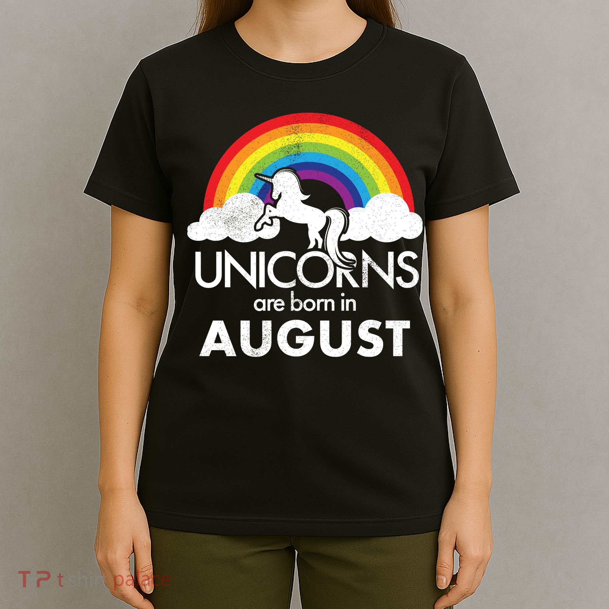 Unicorns Are Born In August Rainbow Retro T-Shirt