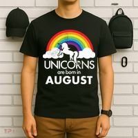 Unicorns Are Born In August Rainbow Retro T-Shirt thumb 6