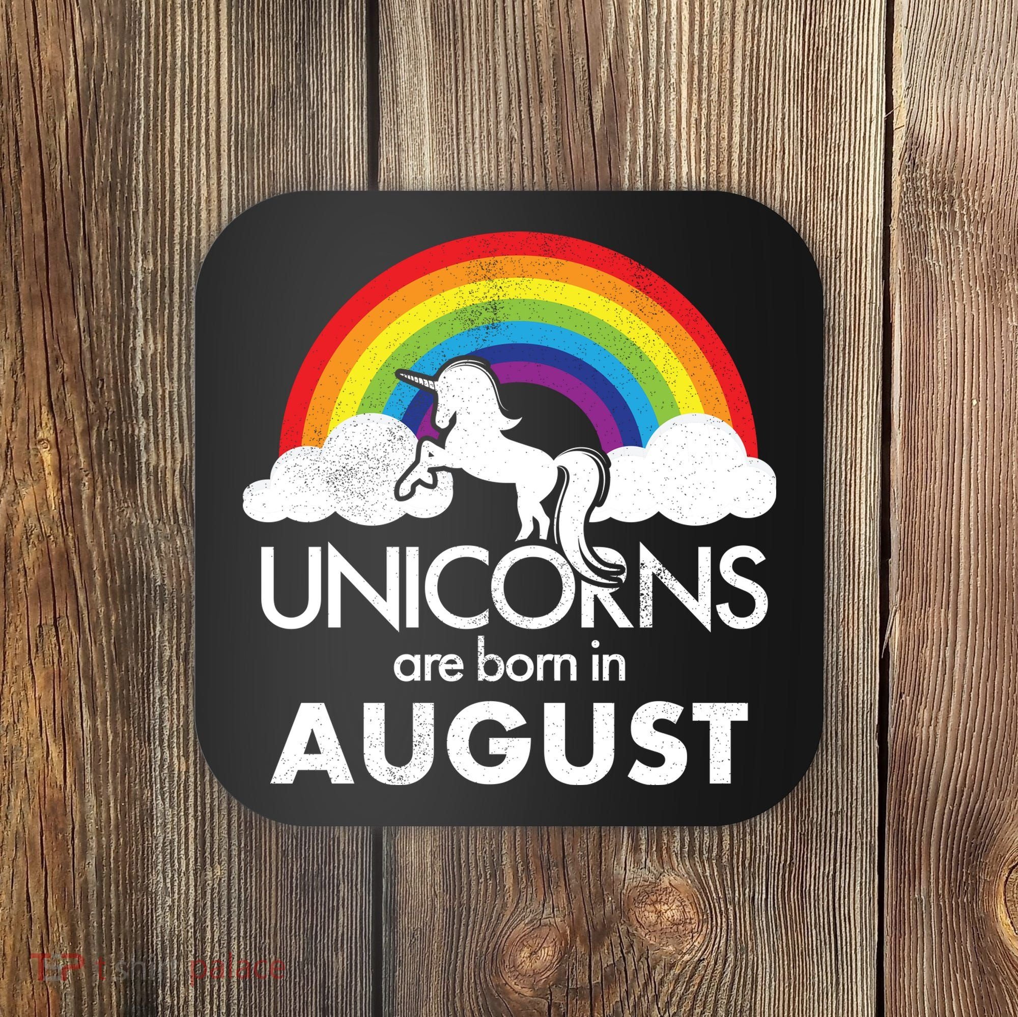 Unicorns Are Born In August Rainbow Retro Coaster