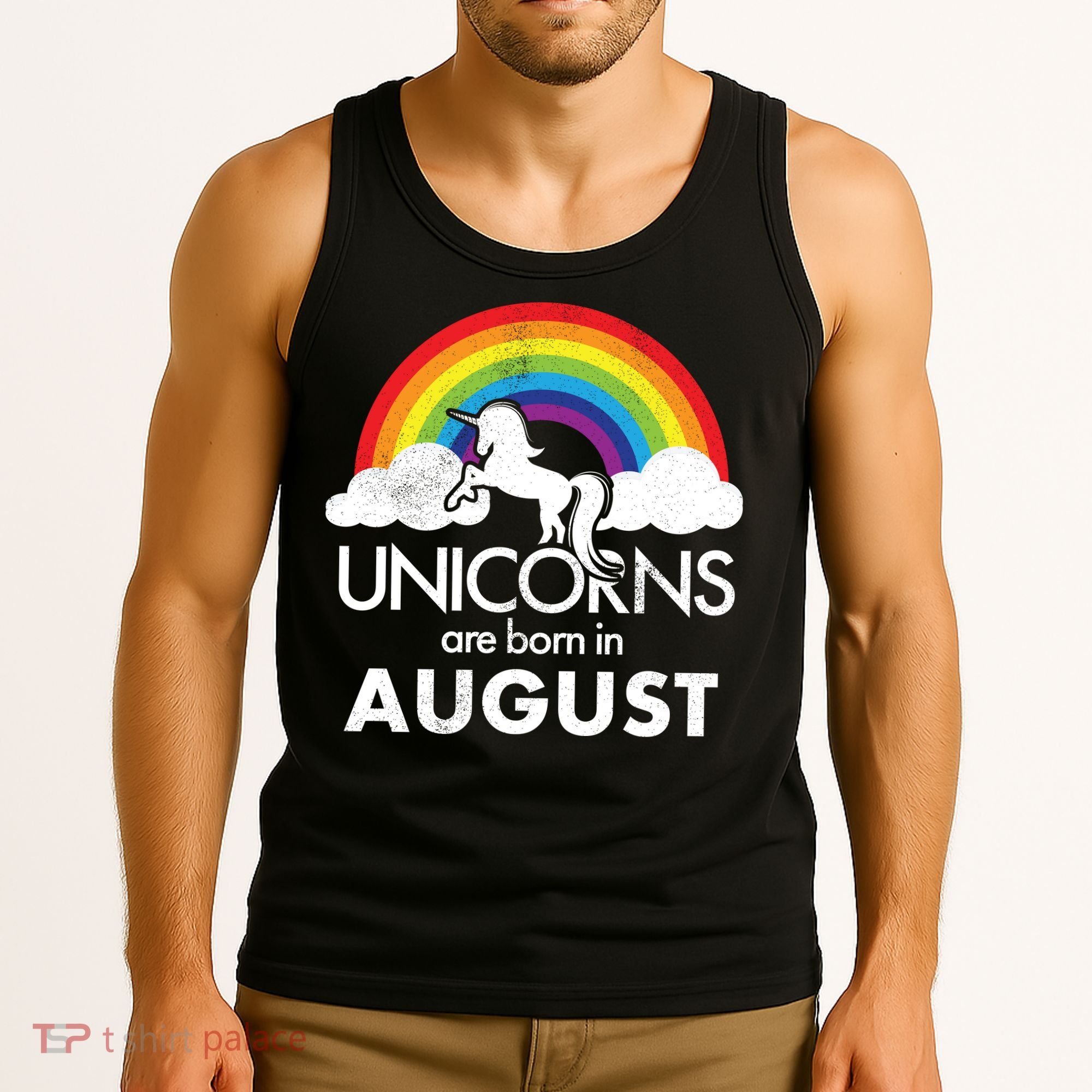 Unicorns Are Born In August Rainbow Retro Tank Top