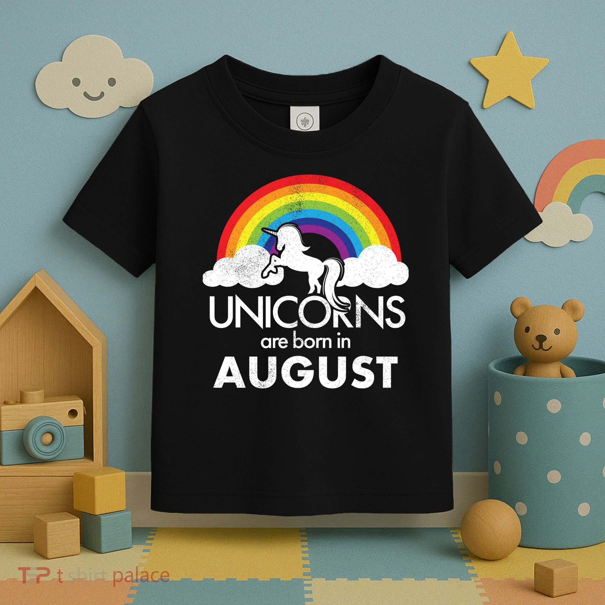 Unicorns Are Born In August Rainbow Retro Toddler T-Shirt
