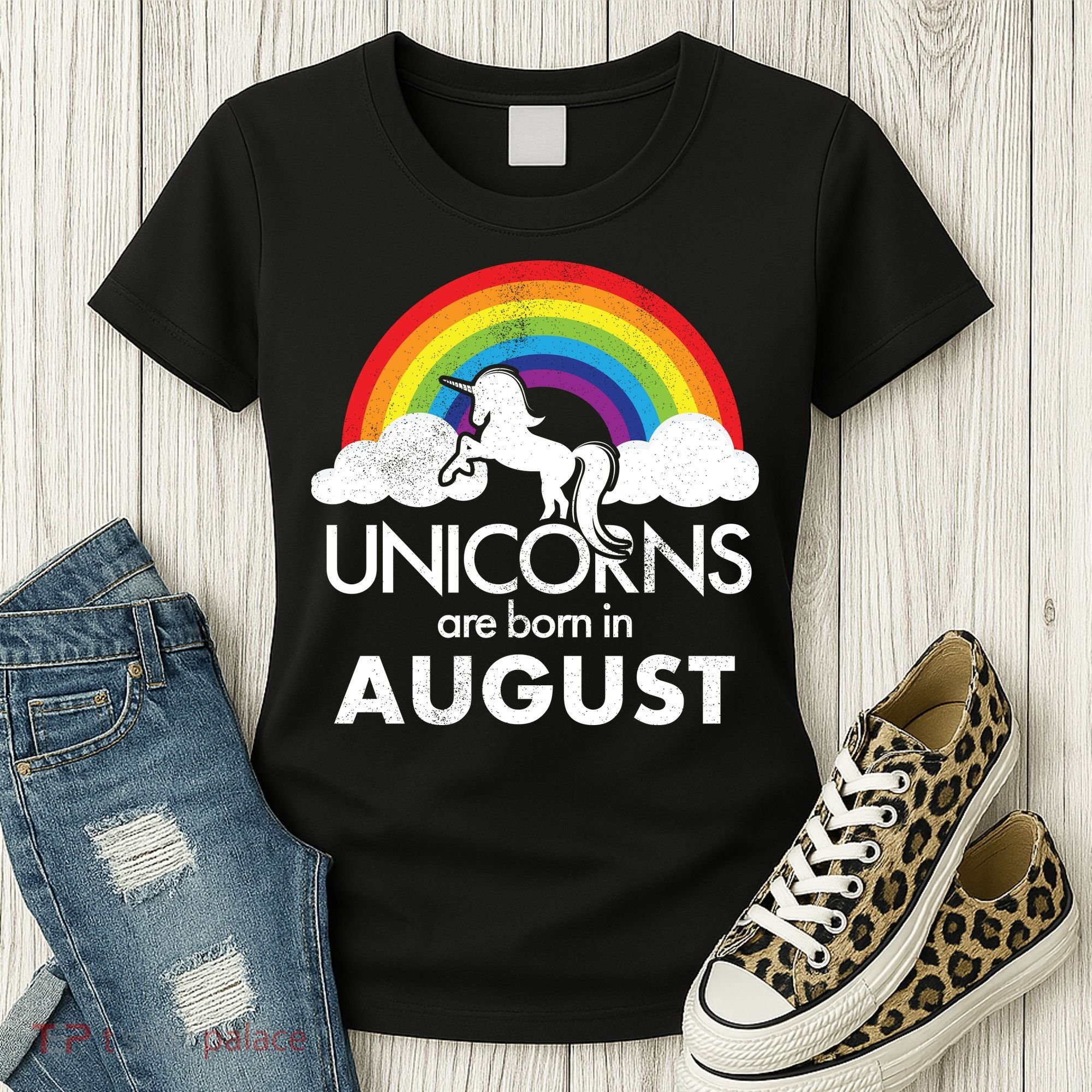 Unicorns Are Born In August Rainbow Retro Women's T-Shirt