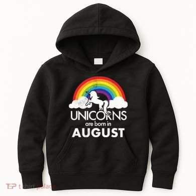 Unicorns Are Born In August Rainbow Retro Kids Hoodie