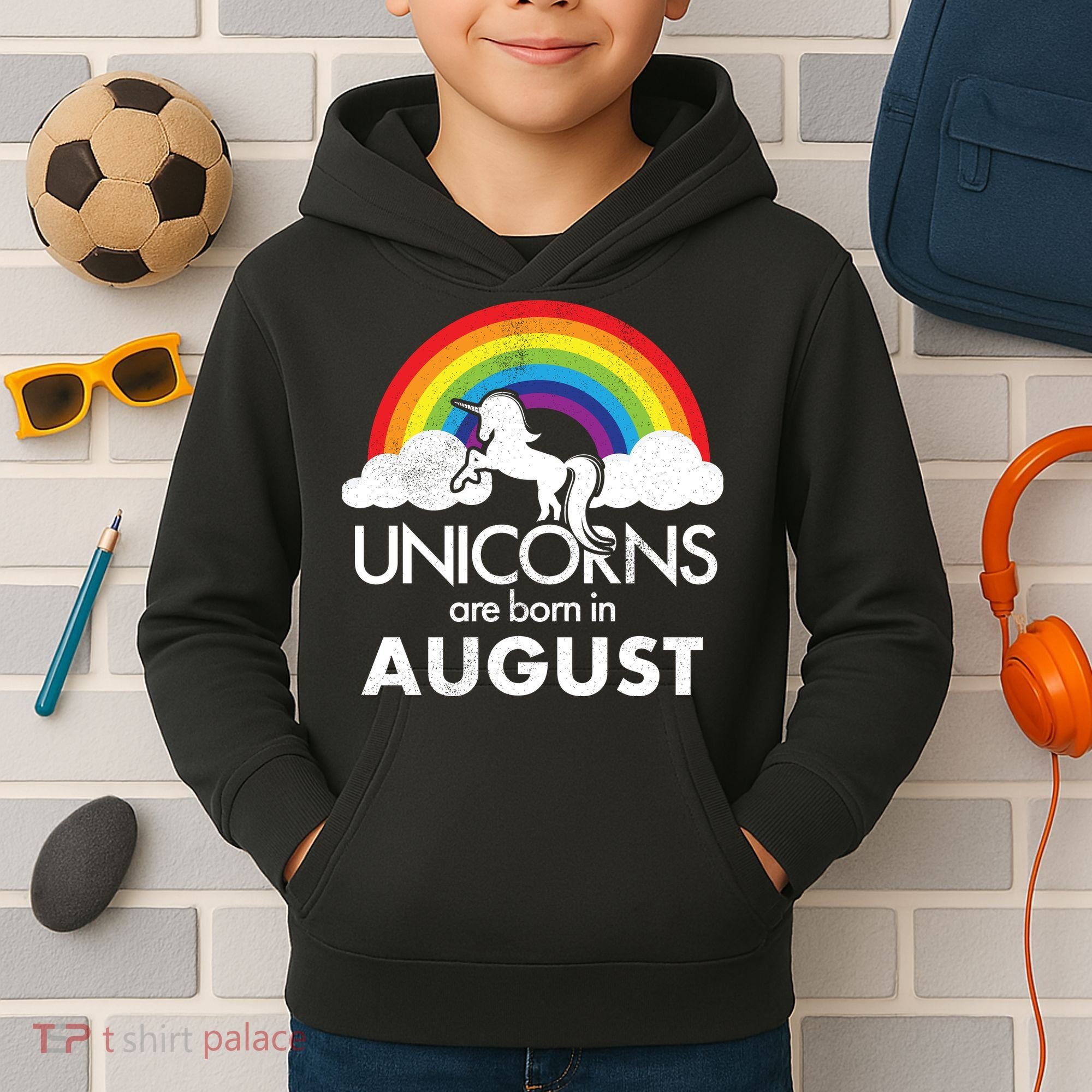 Unicorns Are Born In August Rainbow Retro Kids Hoodie