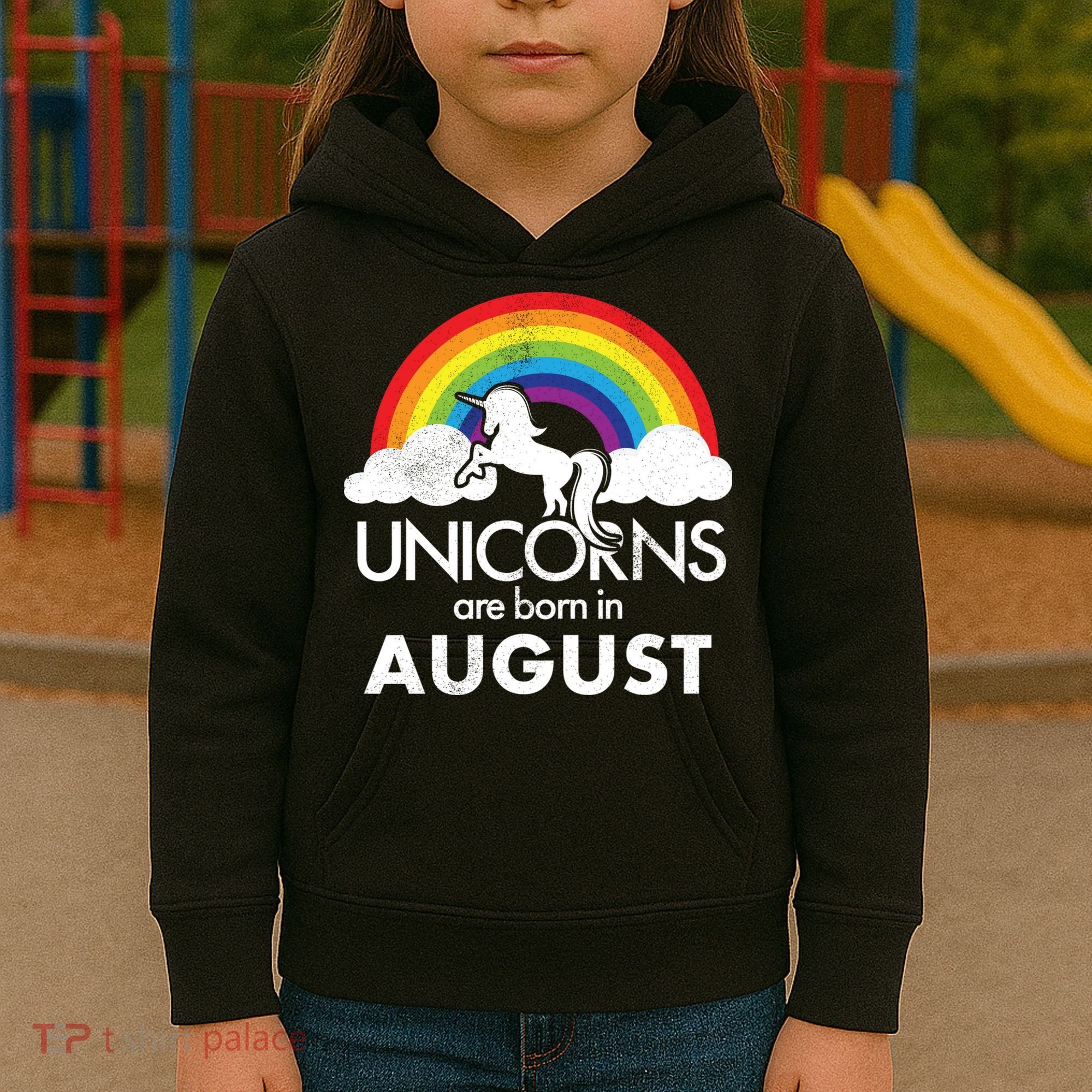 Unicorns Are Born In August Rainbow Retro Kids Hoodie