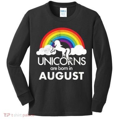 Unicorns Are Born In August Rainbow Retro Kids Long Sleeve Shirt