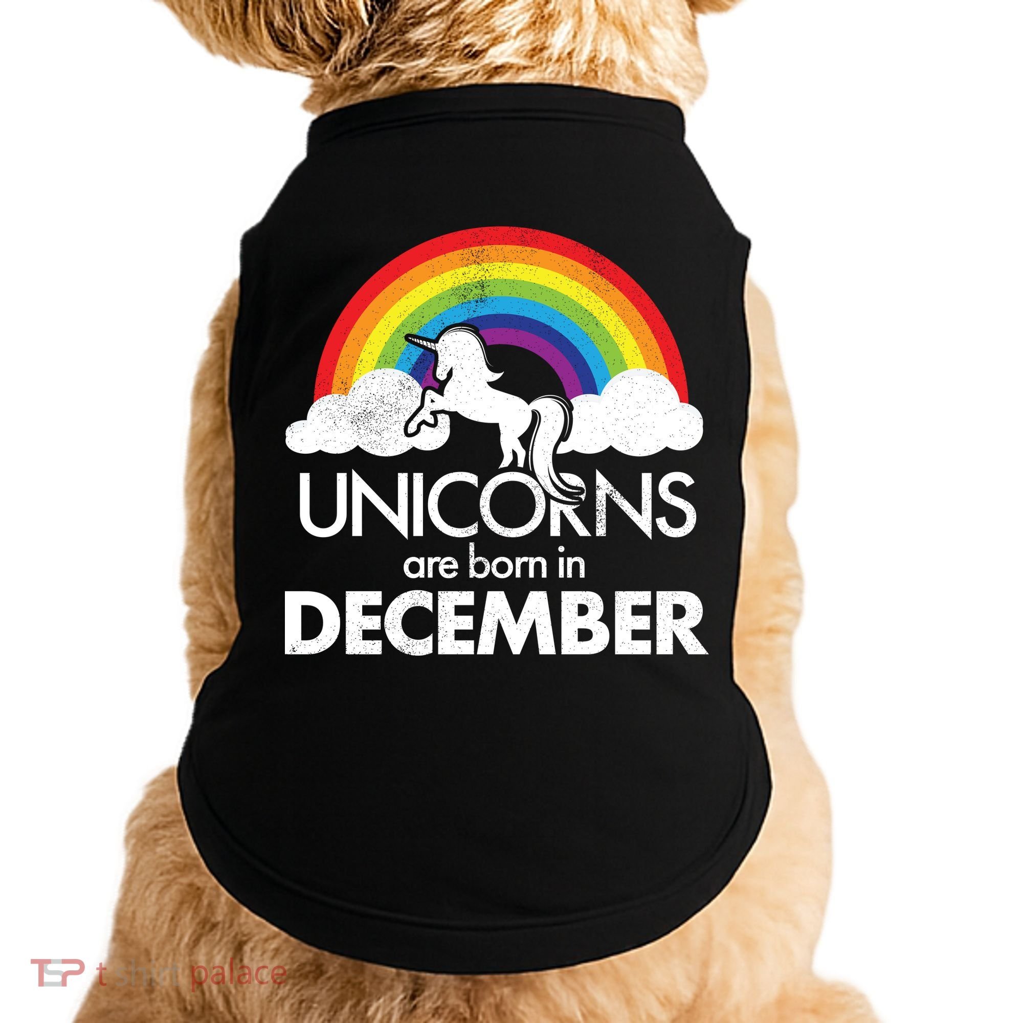 Unicorns Are Born In December Rainbow Retro Doggie Tank