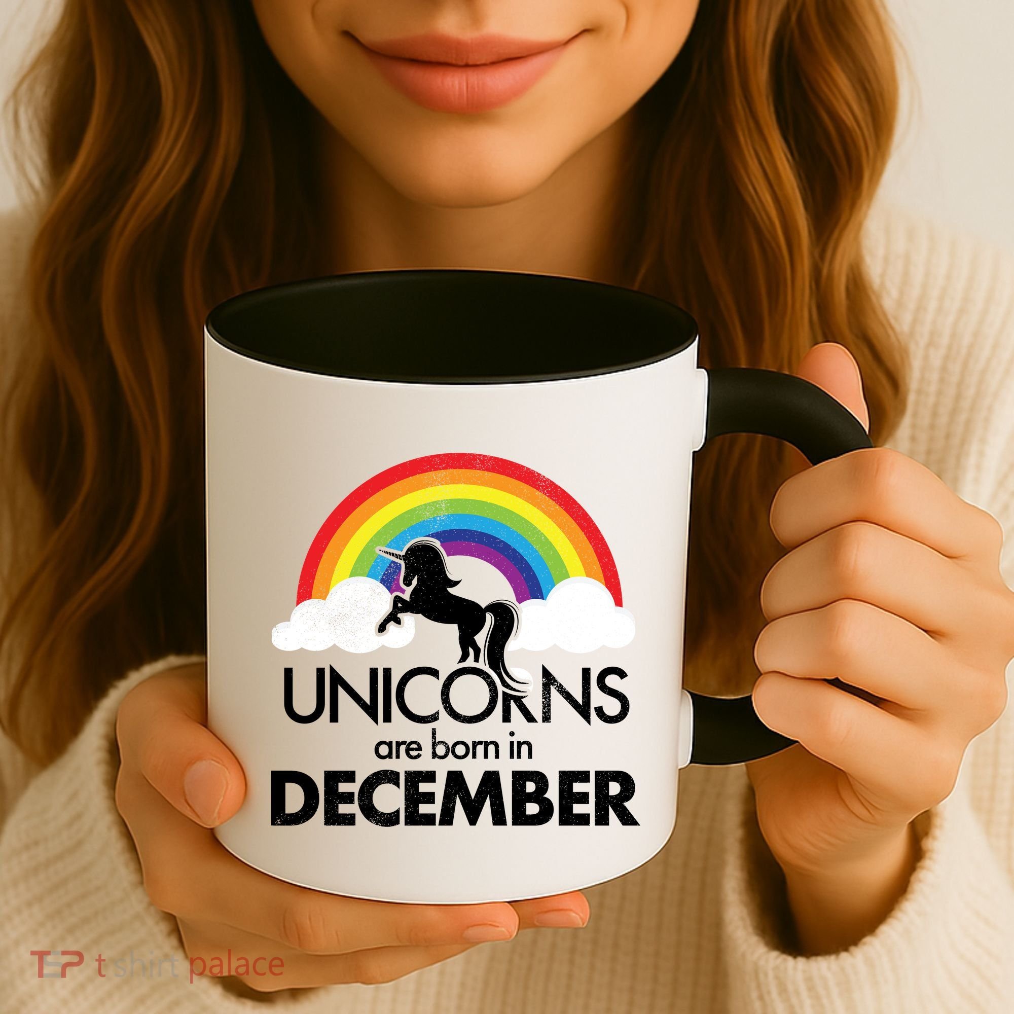 Unicorns Are Born In December Rainbow Retro Coffee Mug