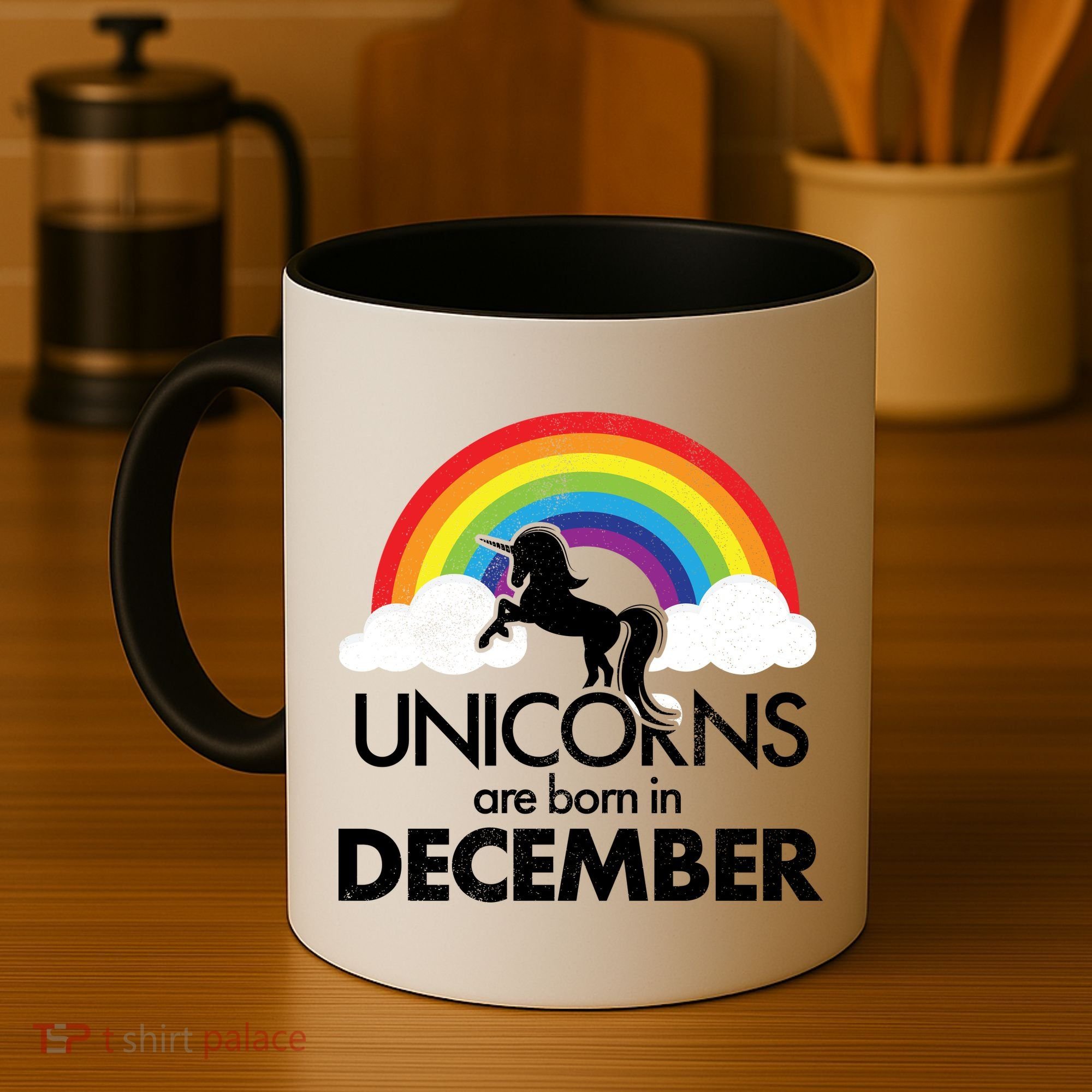 Unicorns Are Born In December Rainbow Retro Coffee Mug