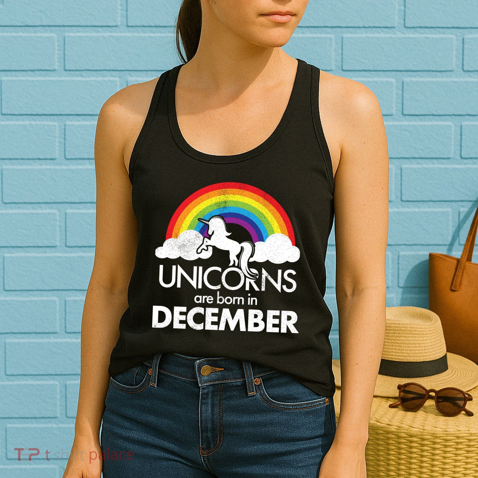 Unicorns Are Born In December Rainbow Retro Women's Tank Top
