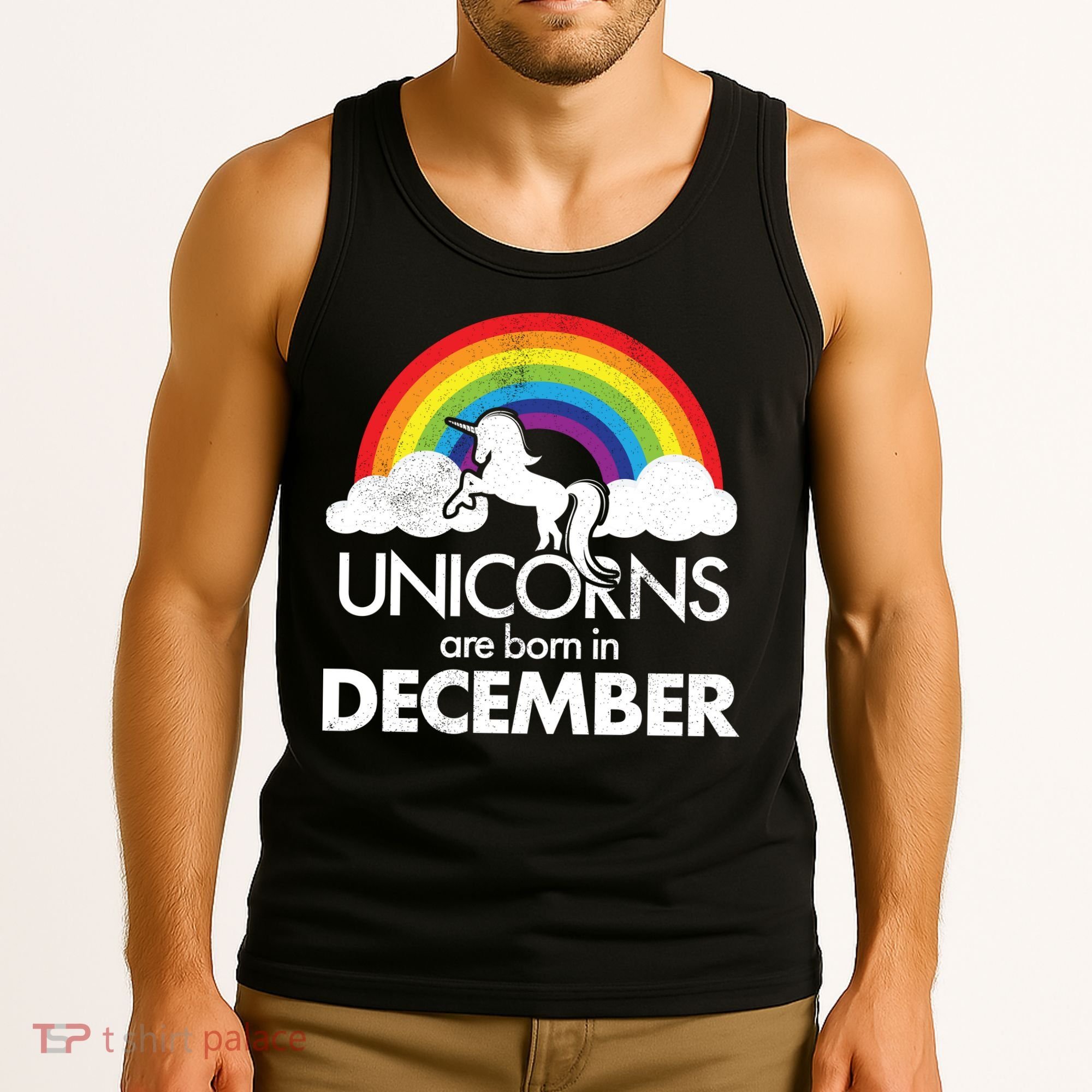 Unicorns Are Born In December Rainbow Retro Tank Top