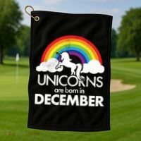 Unicorns Are Born In December Rainbow Retro Golf Towel thumb 1