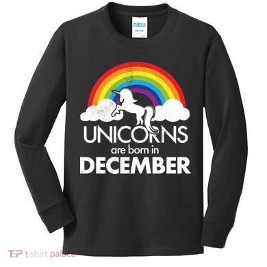 Unicorns Are Born In December Rainbow Retro Kids Long Sleeve Shirt