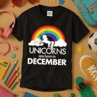 Unicorns Are Born In December Rainbow Retro Kids T-Shirt thumb 3