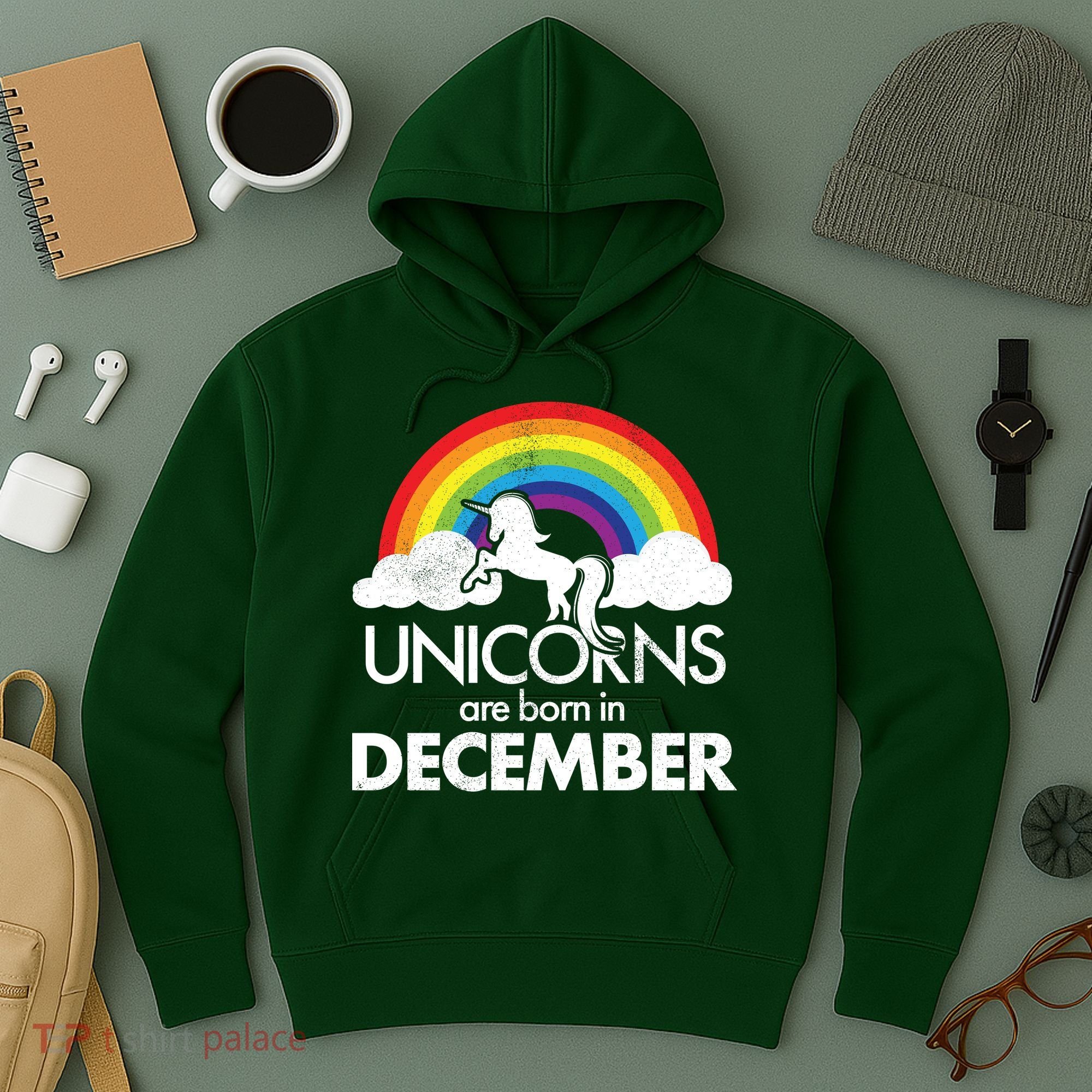 Unicorns Are Born In December Rainbow Retro Hoodie