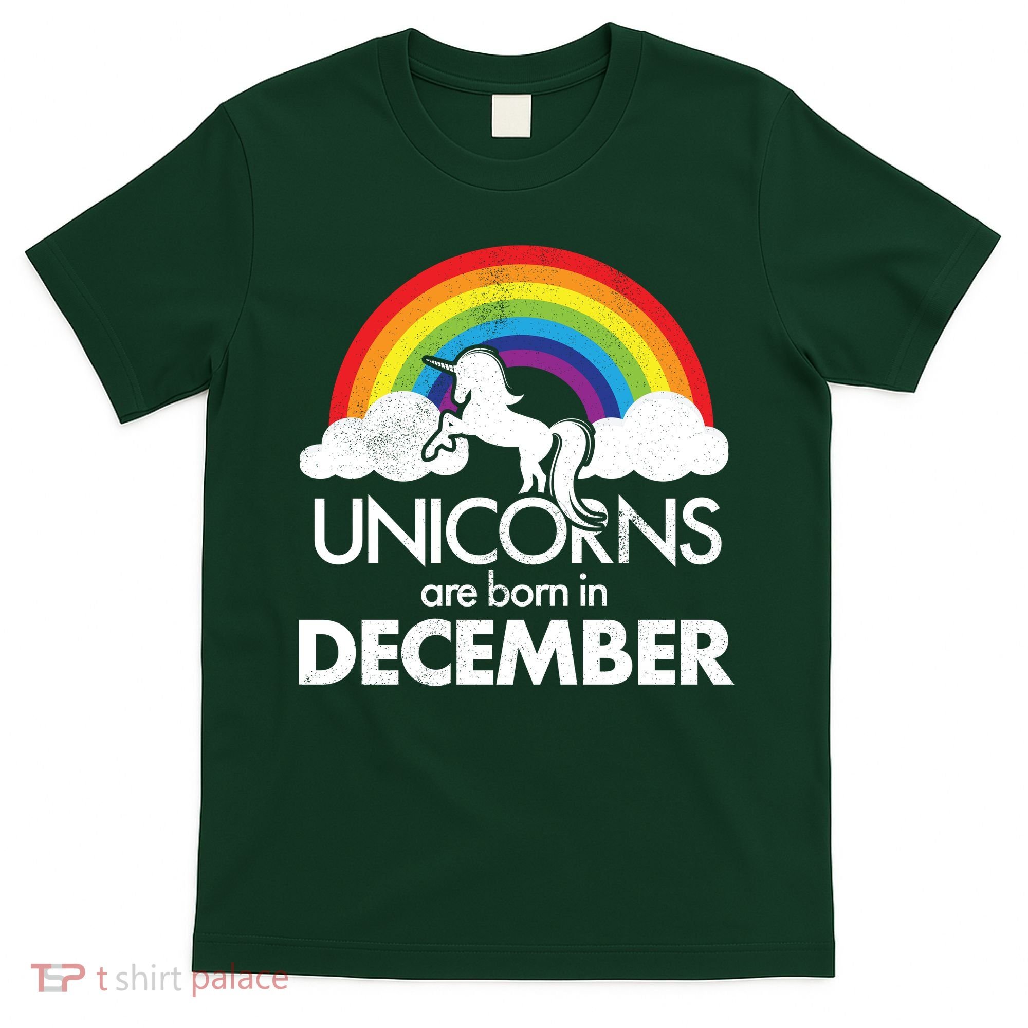 Unicorns Are Born In December Rainbow Retro T-Shirt