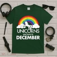 Unicorns Are Born In December Rainbow Retro T-Shirt thumb 5