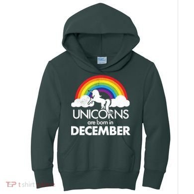 Unicorns Are Born In December Rainbow Retro Kids Hoodie