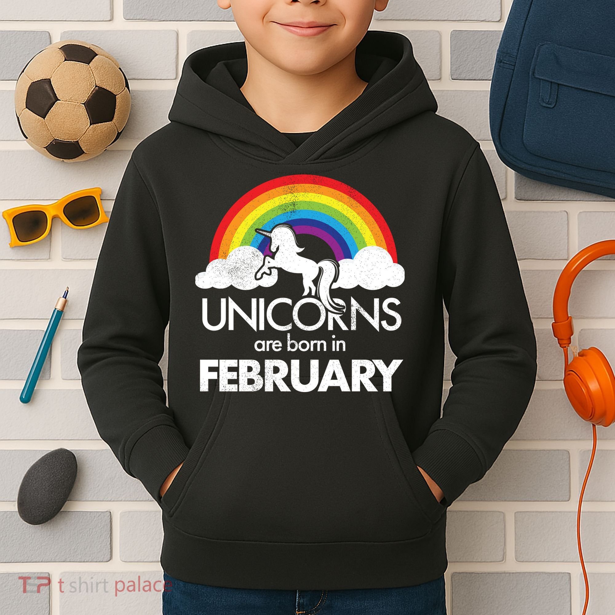 Unicorns Are Born in February  Kids Hoodie